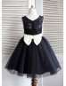 Black Lace Tulle Knee Length Elegant Flower Girl Dress